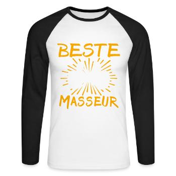 Idée de cadeau pour le masseur - T-shirt baseball manches longues Homme - blanc/noir - Devant - Nik (191cm)