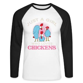 Une seule fille aime les poules - T-shirt baseball manches longues Homme - blanc/noir - Devant - Nik (191cm)