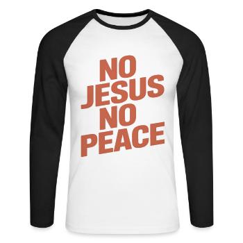 Know Jesus Know Peace - Unisex Baseballshirt langarm - Weiß/Schwarz - Vorne - Nik (191cm)