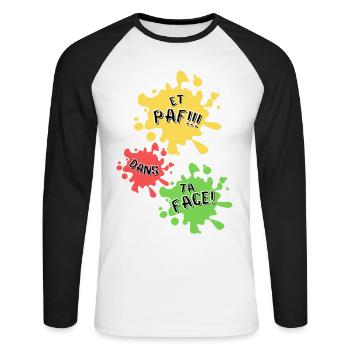 Boom, in your face! - Unisex Long Sleeve Baseball T-Shirt - white/black - Front - Nik (191cm)