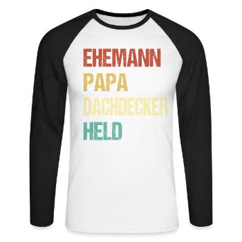 Papa couvreur - T-shirt baseball manches longues Homme - blanc/noir - Devant - Nik (191cm)