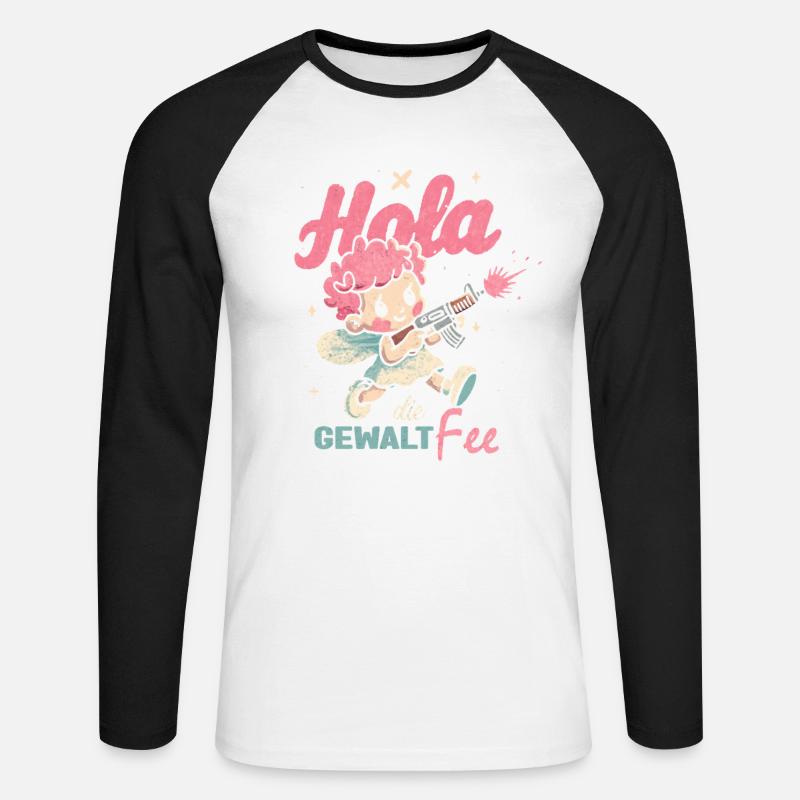 Hallo Gewaltfee - Pinker Engel mit Waffe - Unisex Baseballshirt langarm - Weiß/Schwarz