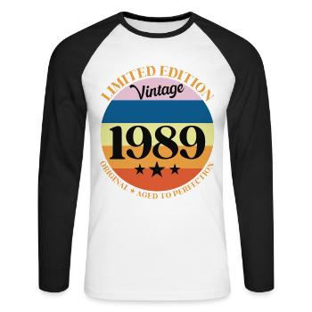 1989 Anniversaire Vintage Cadeau d'Anniversaire 89 - T-shirt baseball manches longues Homme - blanc/noir - Devant - Nik (191cm)