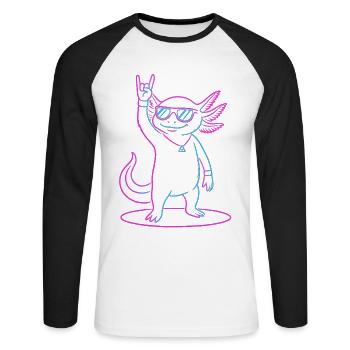 Axolotl rock cool avec des lunettes de soleil - T-shirt baseball manches longues Homme - blanc/noir - Devant - Nik (191cm)