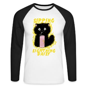 Boisson énergisante sirotant Lightning chaque jour - T-shirt baseball manches longues Homme - blanc/noir - Devant - Nik (191cm)