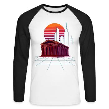 Neon Skyline Meets Ancient Columns - Athens - Unisex Long Sleeve Baseball T-Shirt - white/black - Front - Nik (191cm)