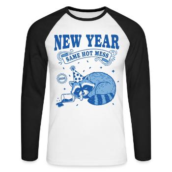 Neujahr Same Hot Mess 2026 Party-Design - Unisex Baseballshirt langarm - Weiß/Schwarz - Vorne - Nik (191cm)