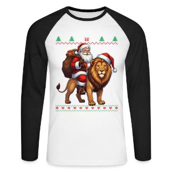 Fun Ugly Santa Weihnachtspullover - Unisex Baseballshirt langarm - Weiß/Schwarz - Vorne - Nik (191cm)