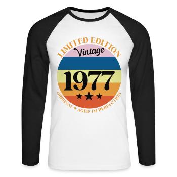 1977 Vintage Birthday Gift 77 - Unisex Long Sleeve Baseball T-Shirt - white/black - Front - Nik (191cm)