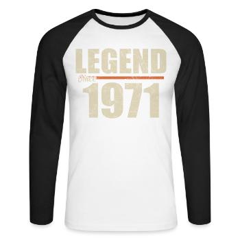 Anniversaire 1971 | Légende depuis 1971 - T-shirt baseball manches longues Homme - blanc/noir - Devant - Nik (191cm)