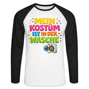 My costume is in the laundry Carnival Carnival - Unisex Long Sleeve Baseball T-Shirt - white/black - Front - Nik (191cm)
