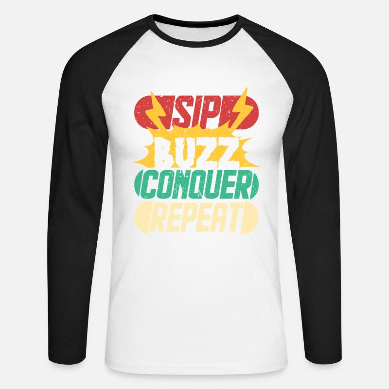 Energy Drink Sip Buzz Conquer - Unisex Baseballshirt langarm - Weiß/Schwarz