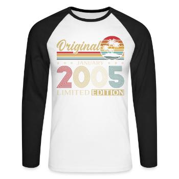 21st Birthday Original January Year 2005 - Unisex Long Sleeve Baseball T-Shirt - white/black - Front - Nik (191cm)