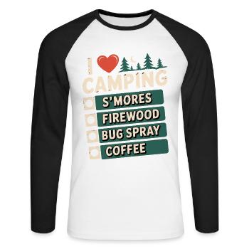 Ich liebe Camping Smores Brennholz-Insektenspray Kaffee - Unisex Baseballshirt langarm - Weiß/Schwarz - Vorne - Nik (191cm)