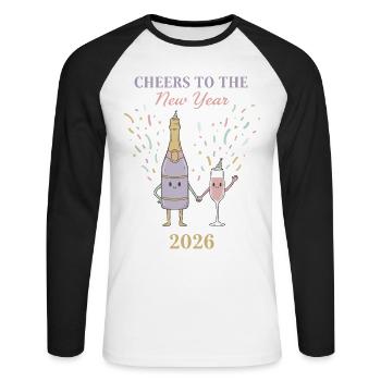 Santé à la célébration du Nouvel An 2026 - T-shirt baseball manches longues Homme - blanc/noir - Devant - Nik (191cm)