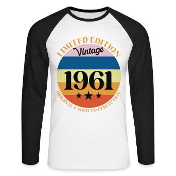 1961 Anniversaire Vintage Cadeau d'Anniversaire 61 - T-shirt baseball manches longues Homme - blanc/noir - Devant - Nik (191cm)