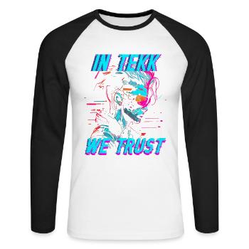 Hardtekk Tekke East Germany In Tekk We Trust - Unisex Long Sleeve Baseball T-Shirt - white/black - Front - Nik (191cm)