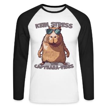 Capybara dit : pas de stress, seulement des vibrations - T-shirt baseball manches longues Homme - blanc/noir - Devant - Nik (191cm)