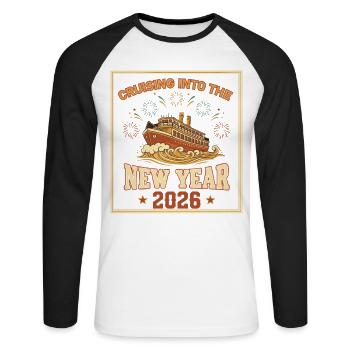 Fahrt ins neue Jahr 2026 Voyage Feuerwerk - Unisex Baseballshirt langarm - Weiß/Schwarz - Vorne - Nik (191cm)