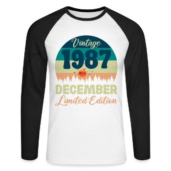 Birthday December 1987 Birthday Gift - Unisex Long Sleeve Baseball T-Shirt - white/black - Front - Nik (191cm)