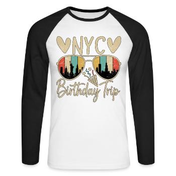 NYC Birthday Trip - Unisex Baseballshirt langarm - Weiß/Schwarz - Vorne - Nik (191cm)