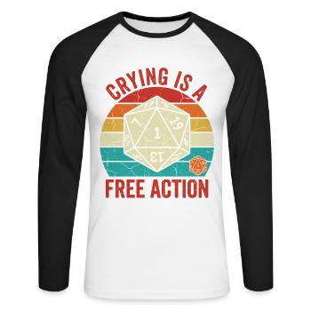 Crying is a Free Action – TTRPG Gamer Design - Unisex Baseballshirt langarm - Weiß/Schwarz - Vorne - Nik (191cm)