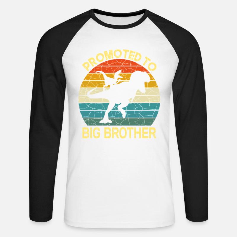 Befördert zum großen Bruder Dinosaurier - Unisex Baseballshirt langarm - Weiß/Schwarz