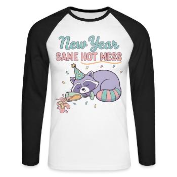 Neujahr Same Hot Mess Fun Party Vibes - Unisex Baseballshirt langarm - Weiß/Schwarz - Vorne - Nik (191cm)