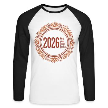 Célébration de la Grâce du Nouvel An 2026 - T-shirt baseball manches longues Homme - blanc/noir - Devant - Nik (191cm)