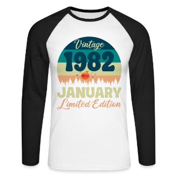 Anniversaire Janvier 1982 Cadeau Vintage Limited - T-shirt baseball manches longues Homme - blanc/noir - Devant - Nik (191cm)