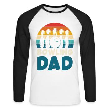 Bowling Dad Retro Design - Unisex Long Sleeve Baseball T-Shirt - white/black - Front - Nik (191cm)