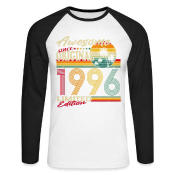 Cadeau d’anniversaire rétro vintage original de 1996 - T-shirt baseball manches longues Homme - blanc/noir - Devant - Nik (191cm)