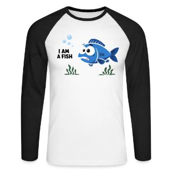 Costume de poisson bleu Carnaval des animaux marins Carnaval - T-shirt baseball manches longues Homme - blanc/noir - Devant - Nik (191cm)