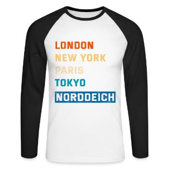 Vacances de la mer du Nord LONDRES, NEW YORK, PARIS NORDDEICH - T-shirt baseball manches longues Homme - blanc/noir - Devant - Nik (191cm)