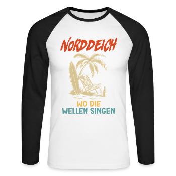 NORDDEICH WO DIE WELLEN SINGEN Lustiges - Unisex Baseballshirt langarm - Weiß/Schwarz - Vorne - Nik (191cm)