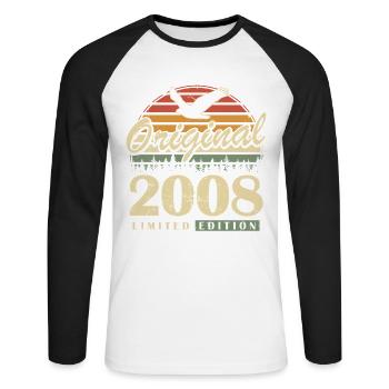 Anniversaire vintage Vintage Né Rétro Vintage 2008 - T-shirt baseball manches longues Homme - blanc/noir - Devant - Nik (191cm)