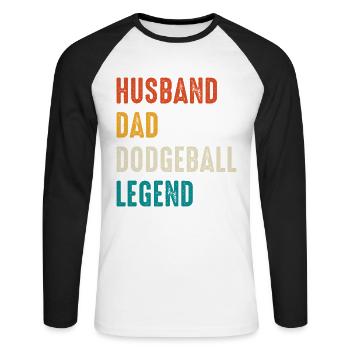 Légende du ballon au prisonnier : Mari Papa - T-shirt baseball manches longues Homme - blanc/noir - Devant - Nik (191cm)