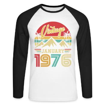 Janvier 1976 Vintage Cadeau d'anniversaire Rétro - T-shirt baseball manches longues Homme - blanc/noir - Devant - Nik (191cm)