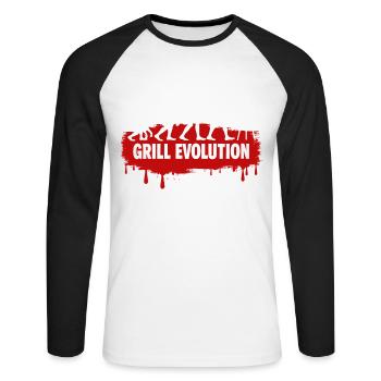 Grill Evolution : Drôle de Grill Master Dicton - T-shirt baseball manches longues Homme - blanc/noir - Devant - Nik (191cm)