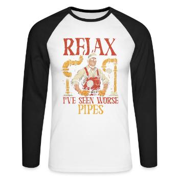 Rohrleger Rohrleitungsbauer I've Seen Worse Pipes - Unisex Baseballshirt langarm - Weiß/Schwarz - Vorne - Nik (191cm)