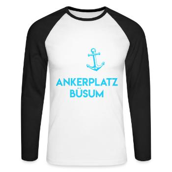 Nordsee Urlaub ANKERPLATZ BÜSUM Lustiges - Unisex Baseballshirt langarm - Weiß/Schwarz - Vorne - Nik (191cm)
