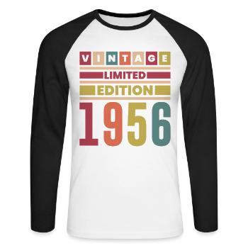 Jubiläum 1956 Vintage Limited Edition Retro - Unisex Baseballshirt langarm - Weiß/Schwarz - Vorne - Nik (191cm)