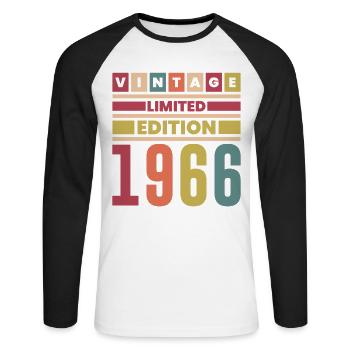 Anniversaire 1966 Vintage Limited Edition Rétro  - T-shirt baseball manches longues Homme - blanc/noir - Devant - Nik (191cm)
