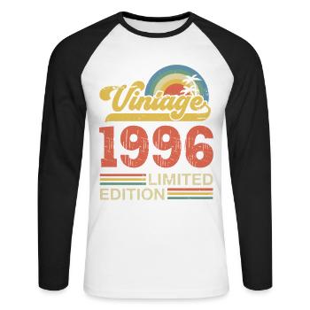 Vintage-Geburtstagsgeschenk von 1996 - Unisex Baseballshirt langarm - Weiß/Schwarz - Vorne - Nik (191cm)