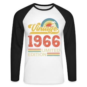 Vintage 1966 Anniversary Birthday Gift - Unisex Long Sleeve Baseball T-Shirt - white/black - Front - Nik (191cm)
