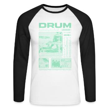 Batteur rock Drumplayer Streetwear - T-shirt baseball manches longues Homme - blanc/noir - Devant - Nik (191cm)