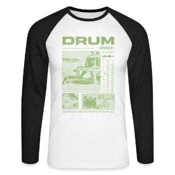 Batteur rock Drumplayer Streetwear - T-shirt baseball manches longues Homme - blanc/noir - Devant - Nik (191cm)