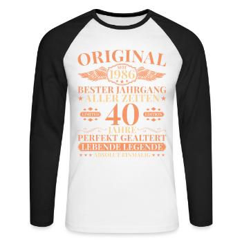 40e anniversaire de Vintage Born Legend 1986 - T-shirt baseball manches longues Homme - blanc/noir - Devant - Nik (191cm)