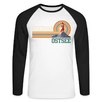 Île USEDOM MER BALTIQUE Vacances Phare Drôle - T-shirt baseball manches longues Homme - blanc/noir - Devant - Nik (191cm)