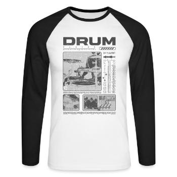 Batteur rock Drumplayer Streetwear - T-shirt baseball manches longues Homme - blanc/noir - Devant - Nik (191cm)